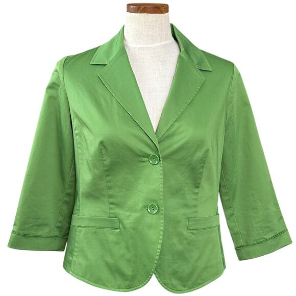 Vintage Y2K Talbots Kelly Green Blazer 6P Stretch Cotton Career Professional 3/4 - Picture 1 of 12